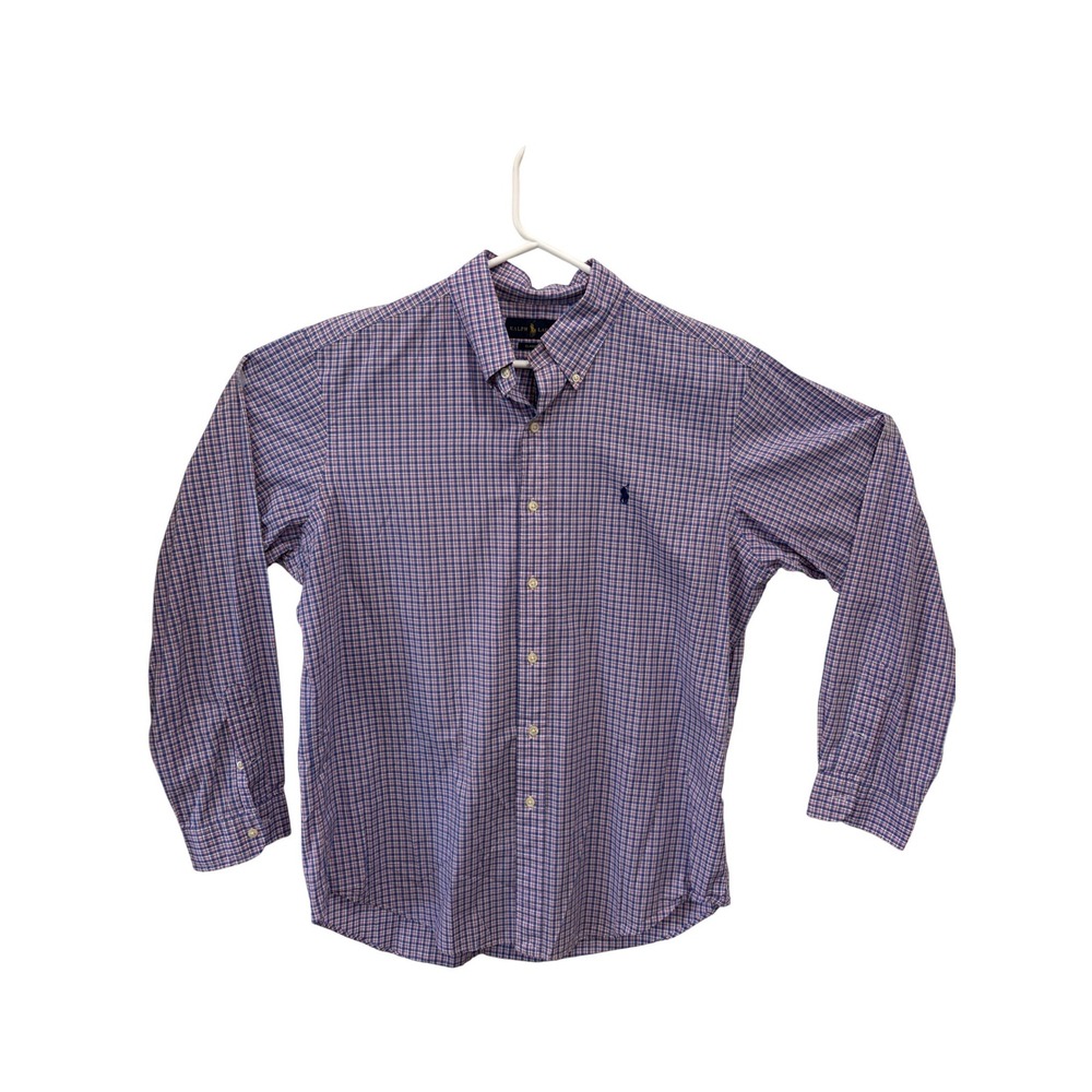 Ralph Lauren Mens Classic Fit Plaid‎ Button Down Shirt Blue Pink L Preppy Summer